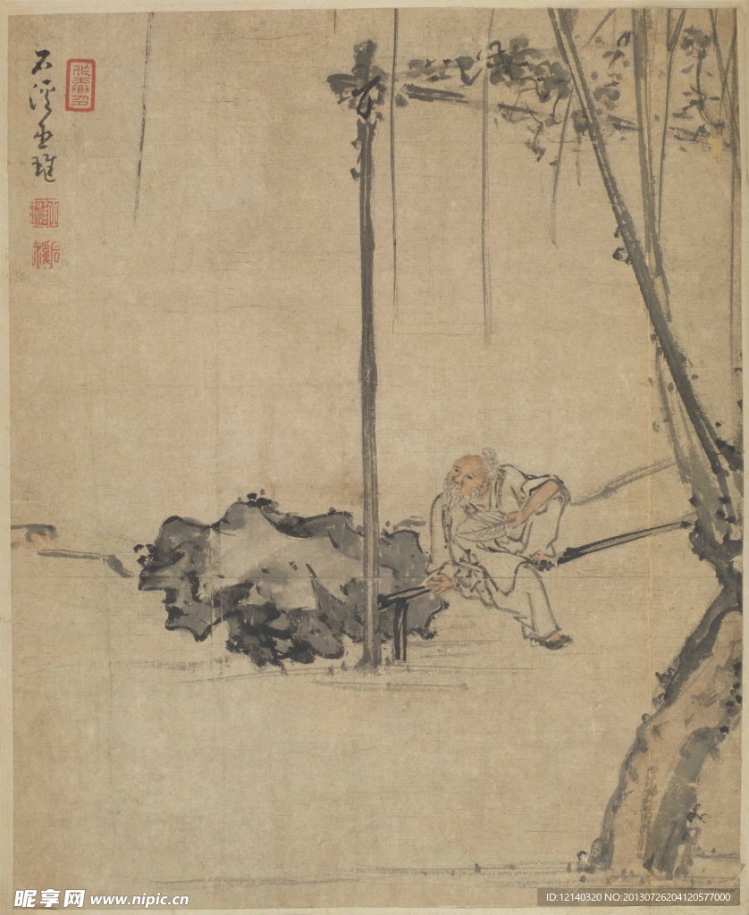 清代 髡残 人物