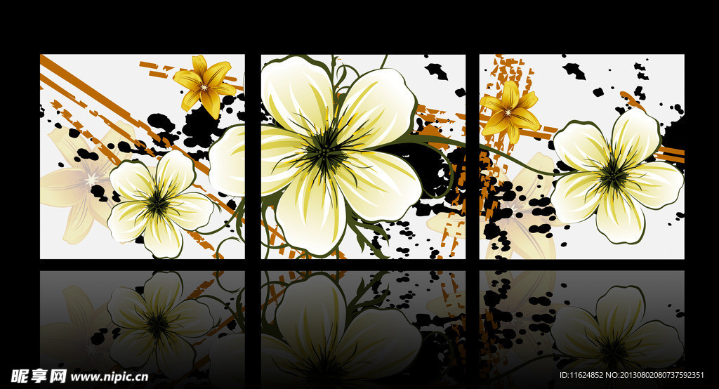 手绘樱花三联画