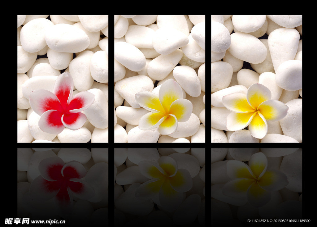 石头花朵三联画