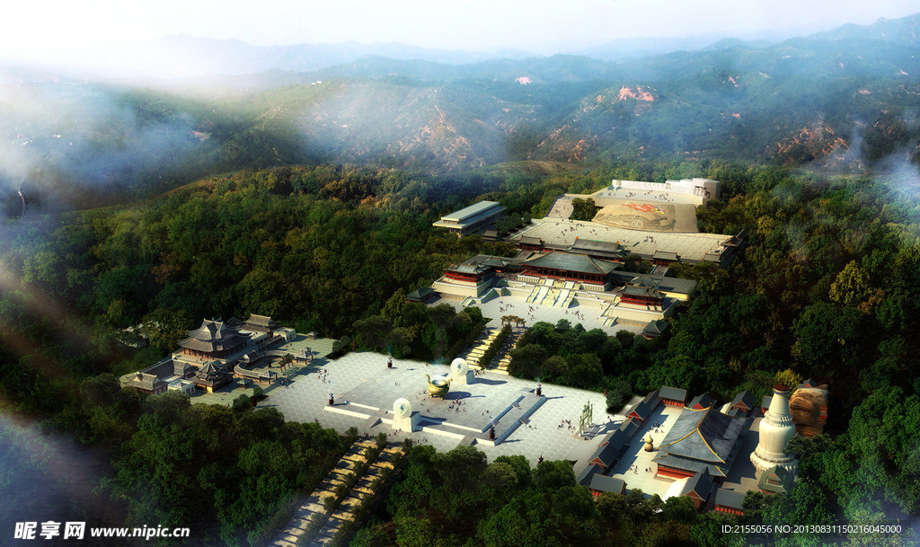 古建展览馆鸟瞰效果图