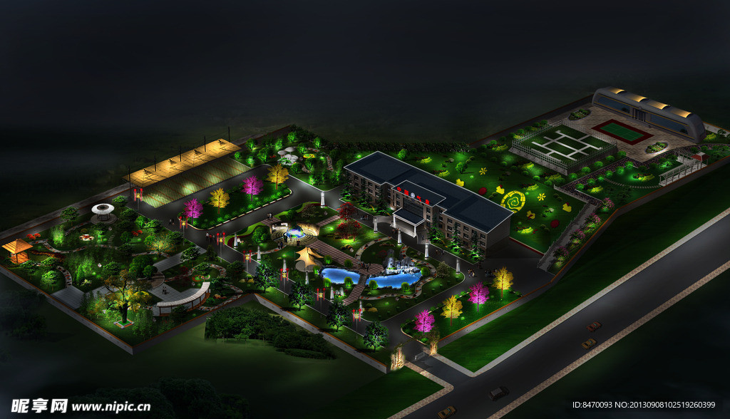 景区鸟瞰夜景亮化效果