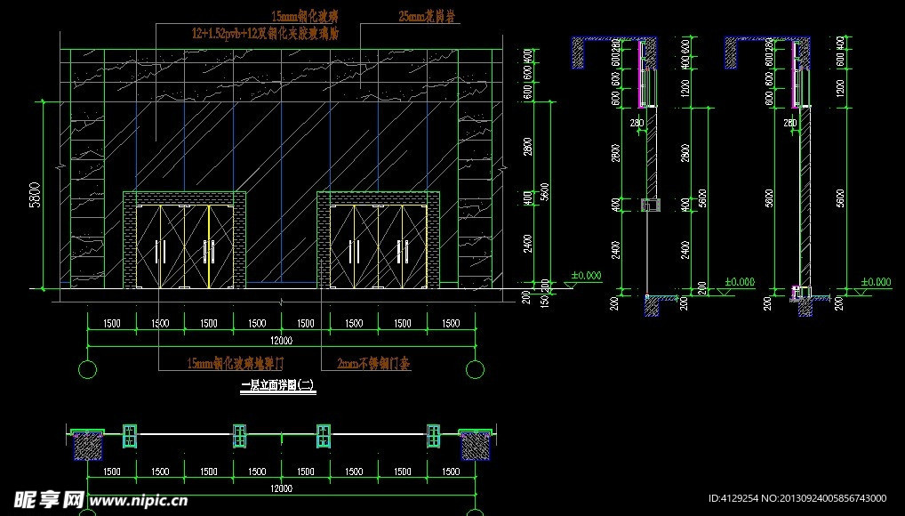 全玻幕墙门口大样图