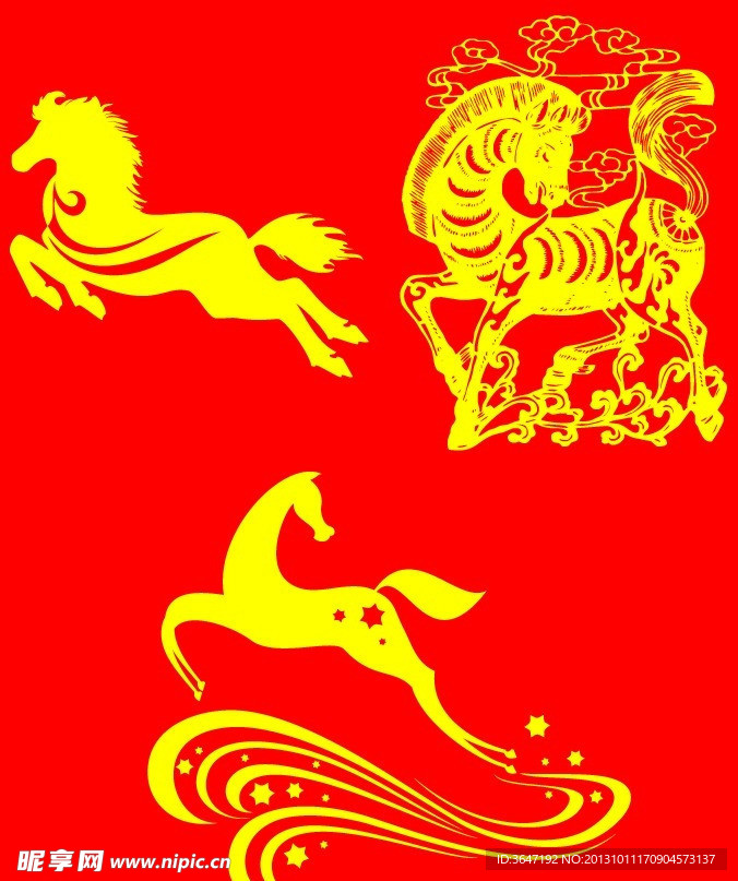 马年剪纸矢量素材