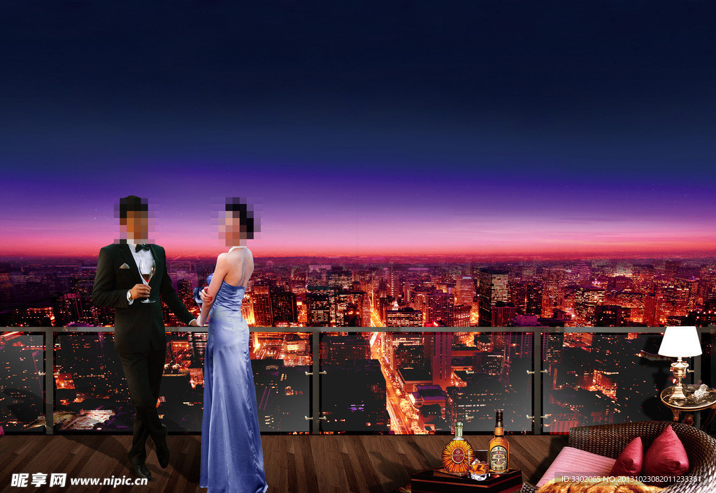 阳台看美丽夜景房地产