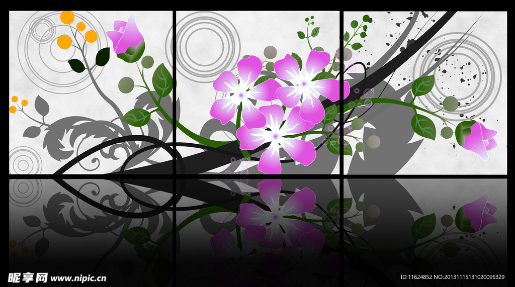 手绘花朵三联画