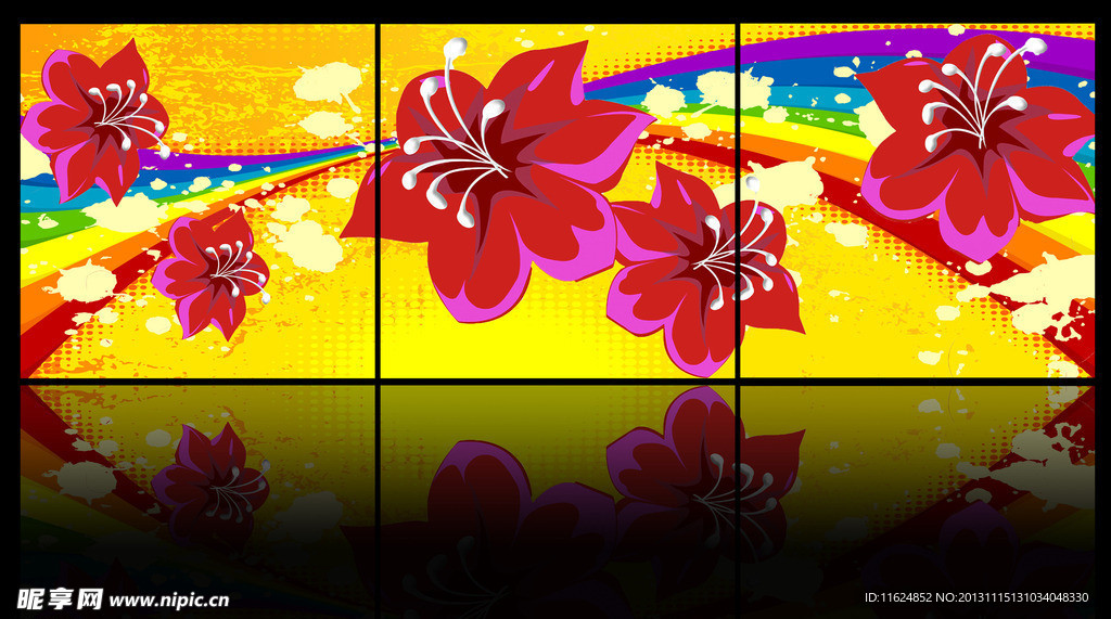 手绘花朵三联画