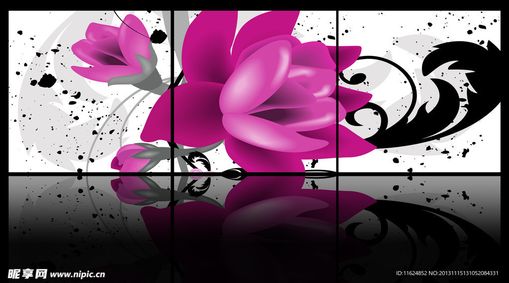 手绘花朵三联画