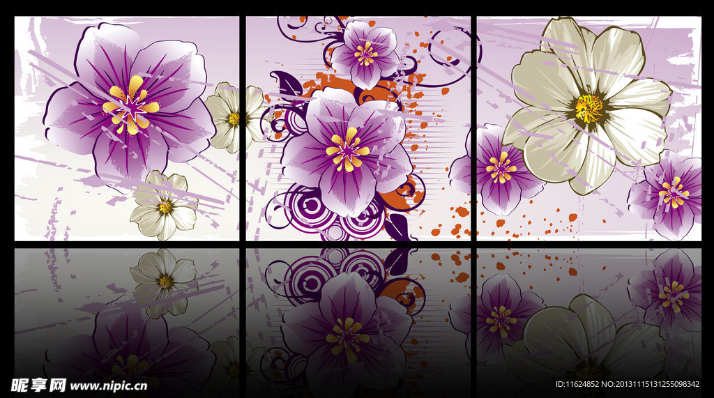 手绘花朵三联画