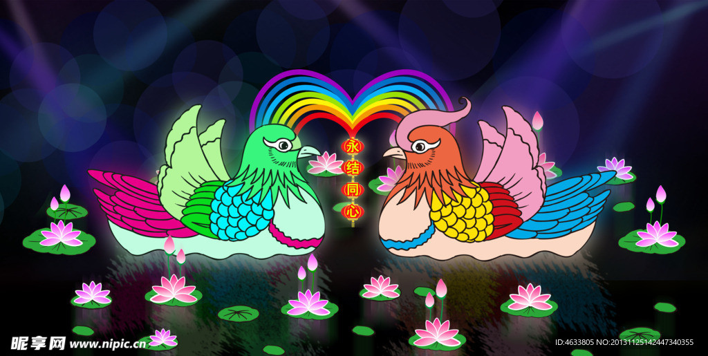 彩灯 莲花 鸳鸯