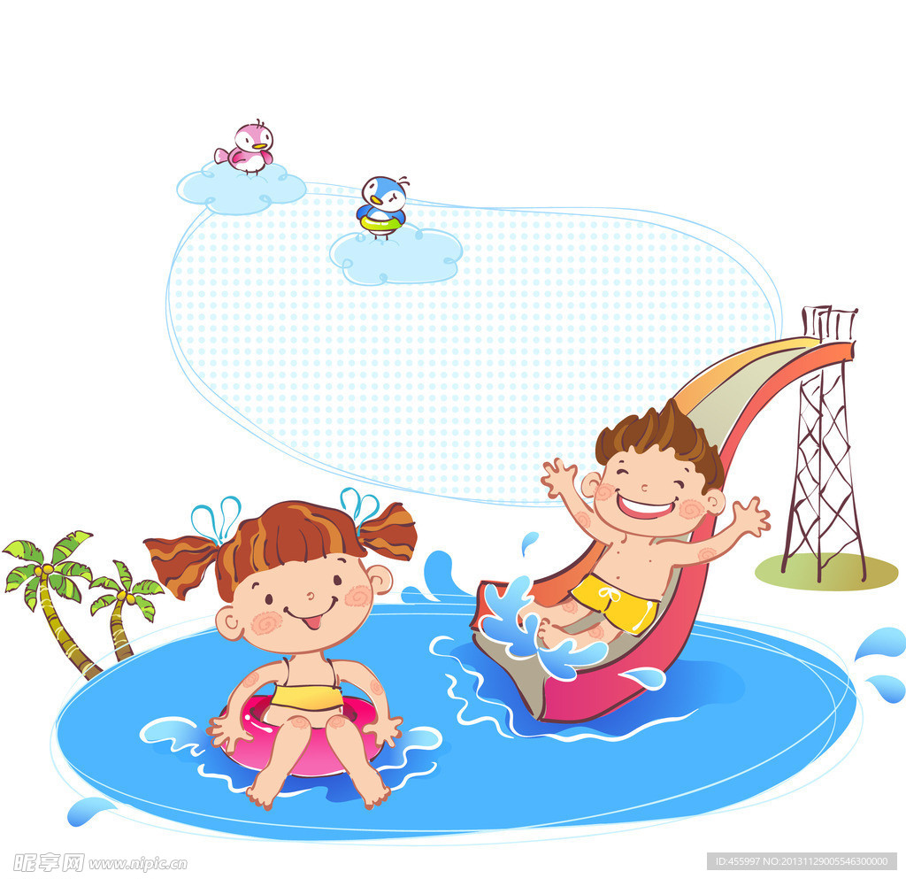 在水上乐园玩耍的孩子