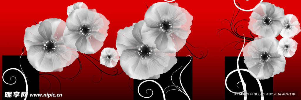 三联画 花朵 白花