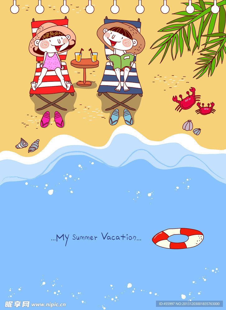 在沙滩休闲的男孩女孩