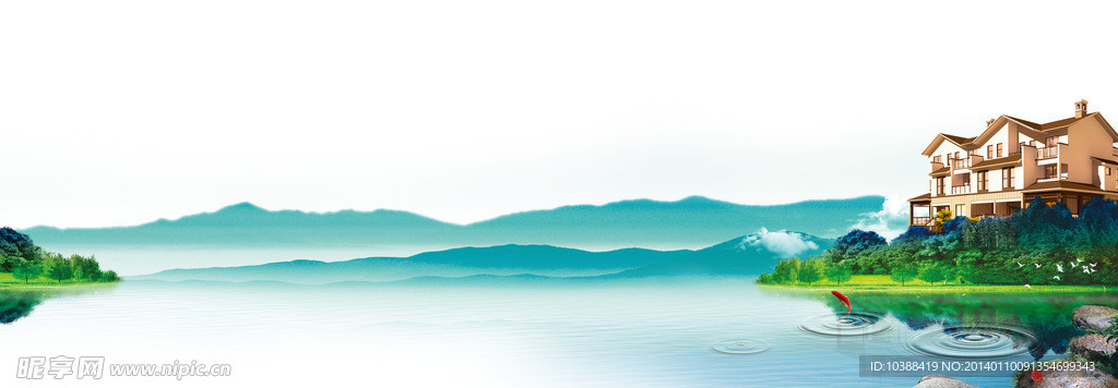 岸边别墅自然风景