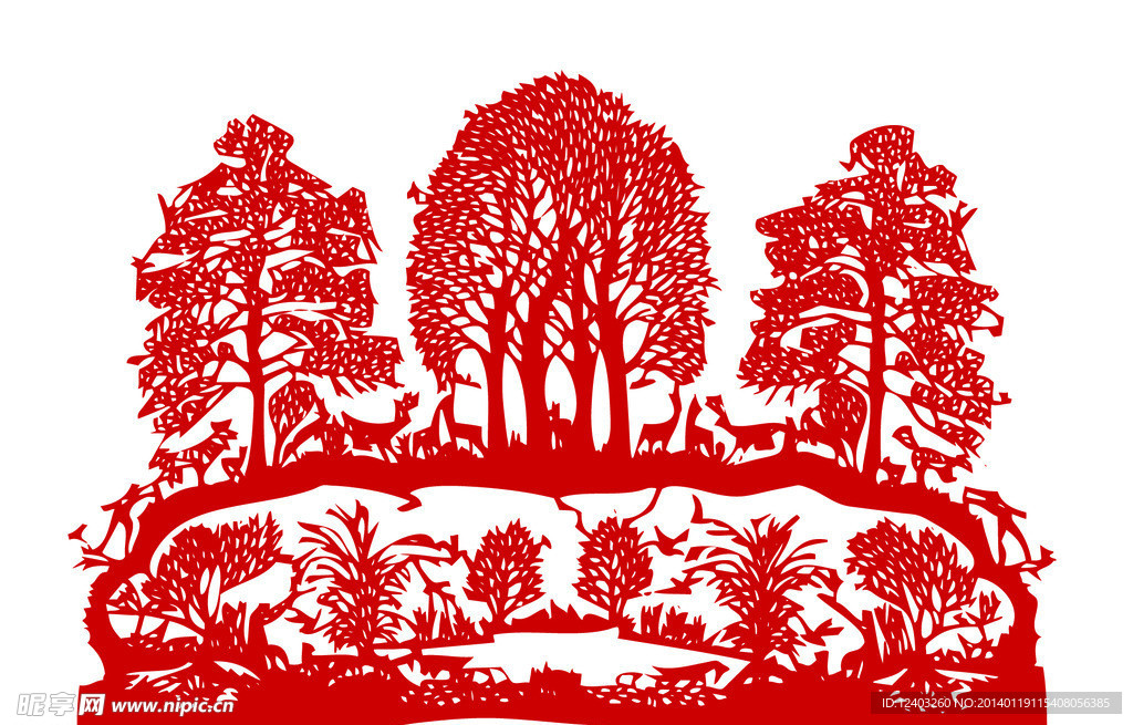 森林剪纸矢量素材