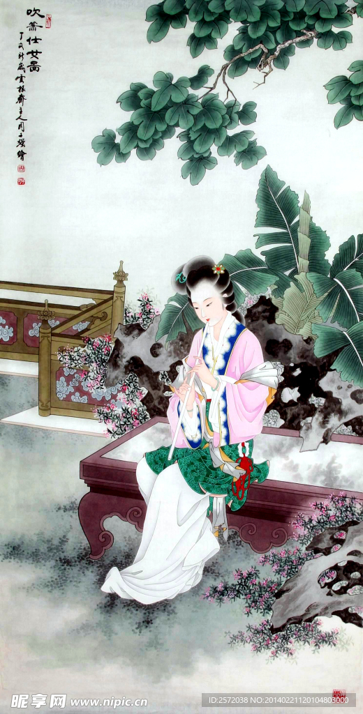 吹箫仕女图