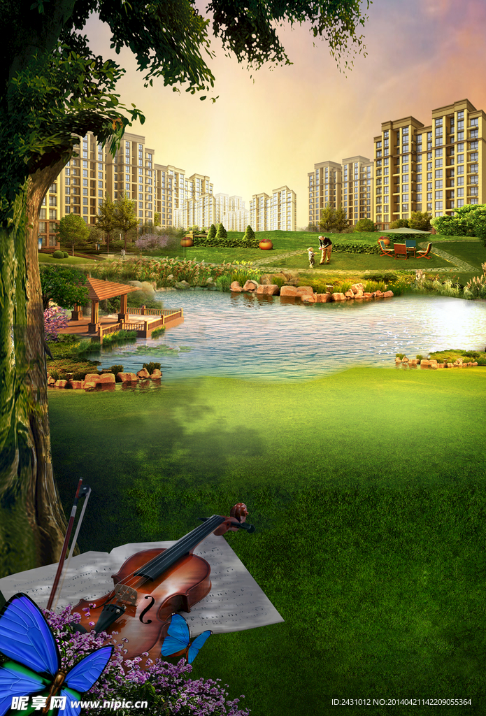 房地产春天河边广告