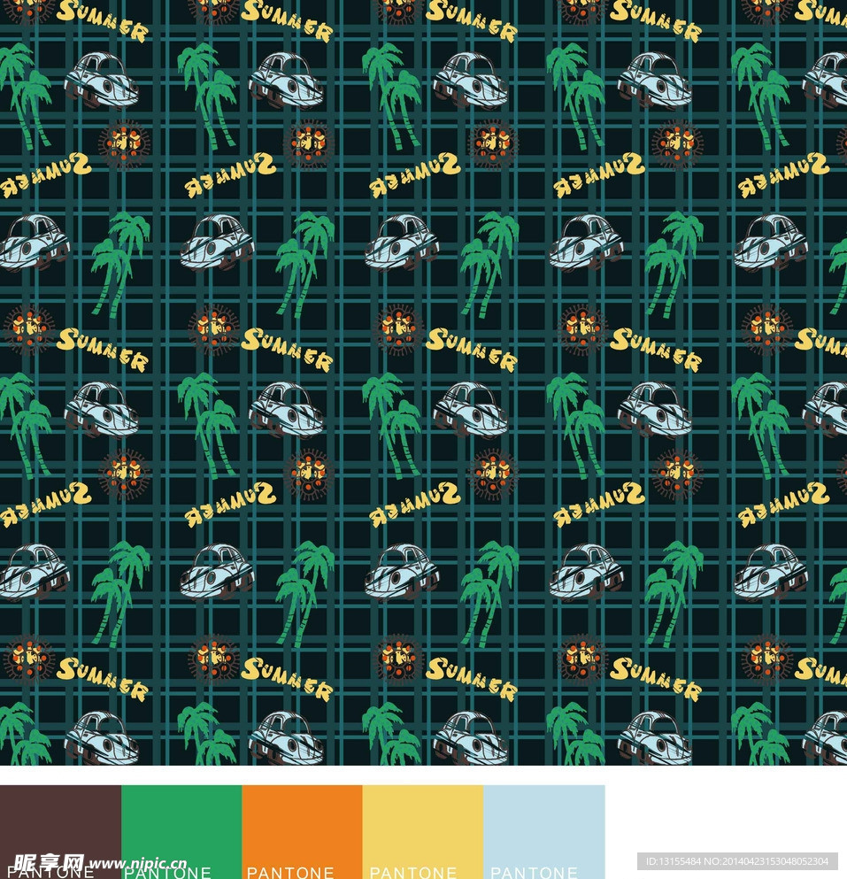 夸张景物汽车椰树排列