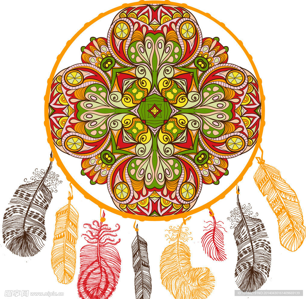 大花朵圆圈数码印花图