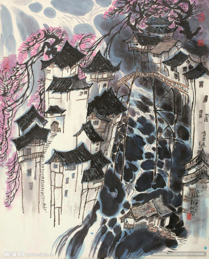 春来遍是桃花水 国画