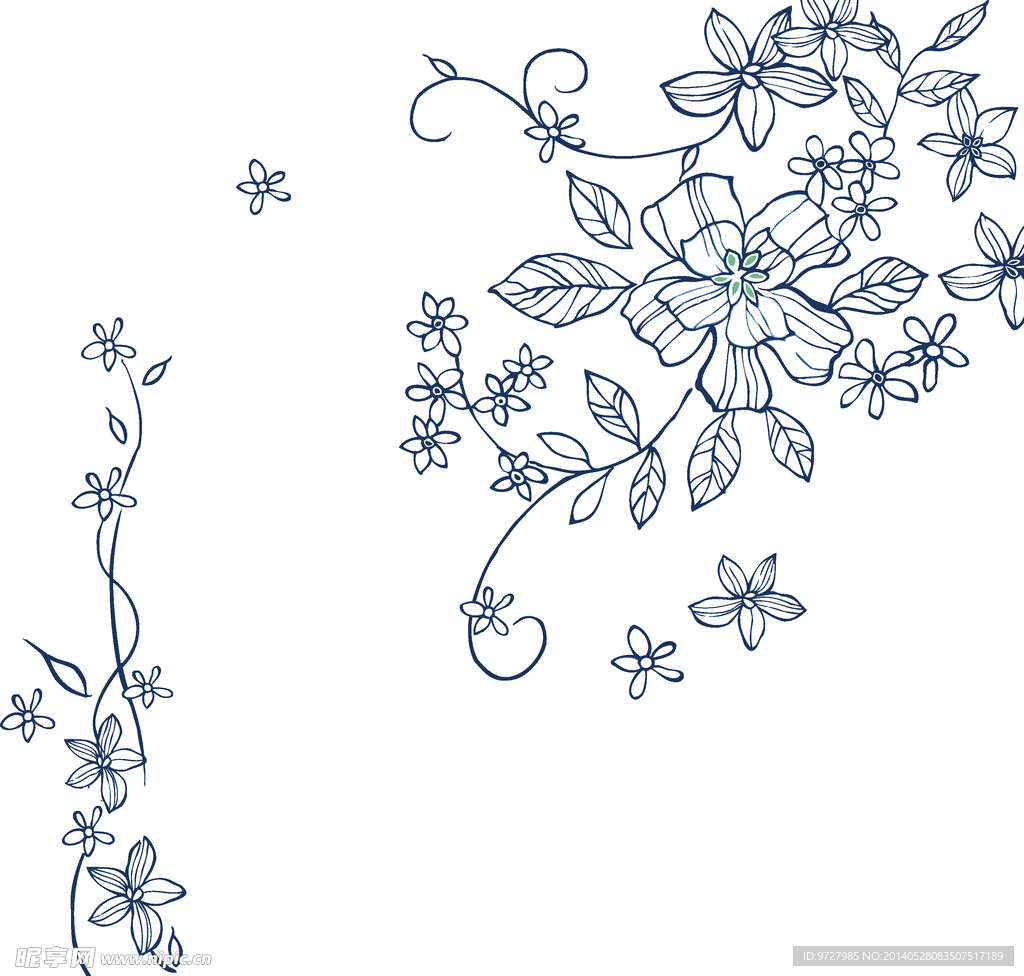 手绘电视背景墙矢量图