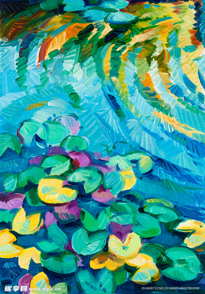 池塘油画