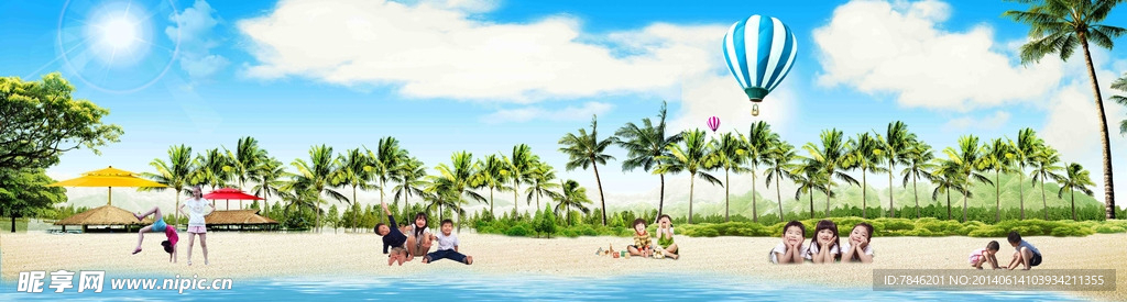 在海滩玩耍的孩童