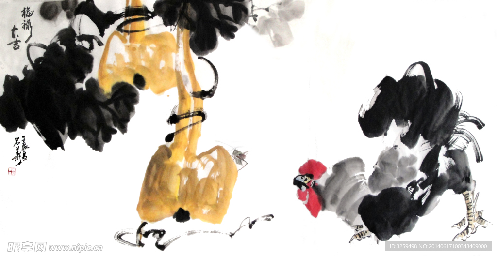 雄鸡起舞 国画水墨