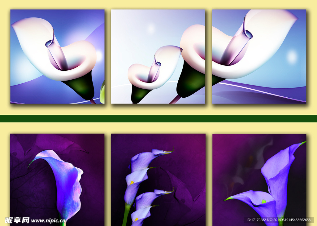 马蹄莲无框三联画