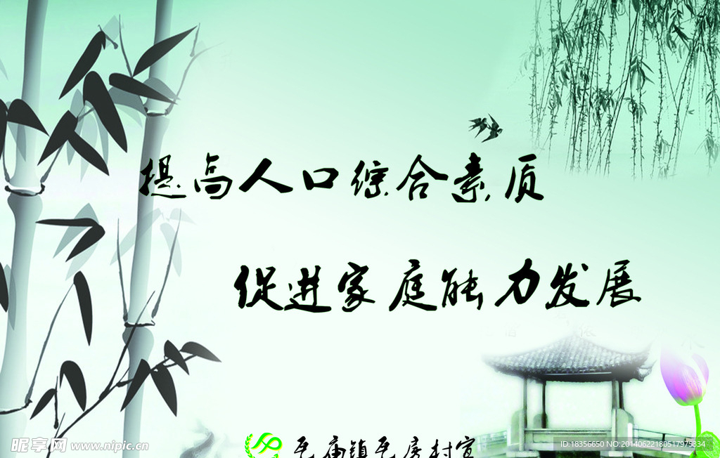 人口文化宣传水墨展板