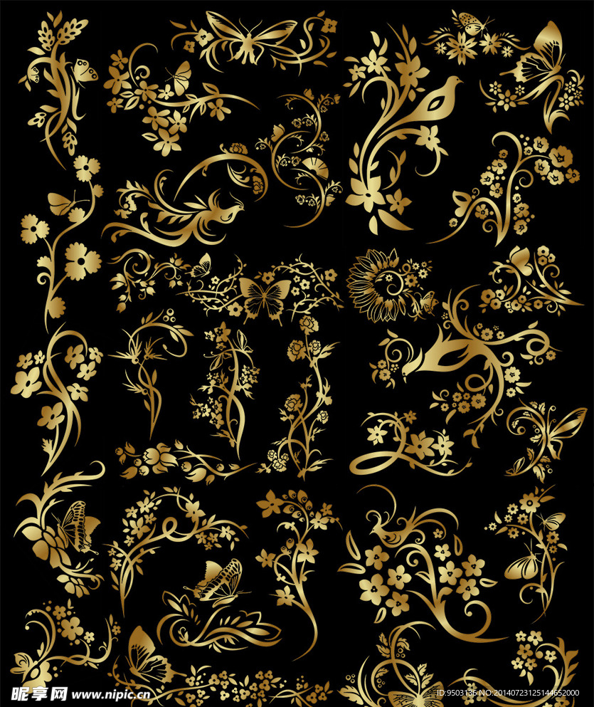 金色华丽花纹藤蔓设计
