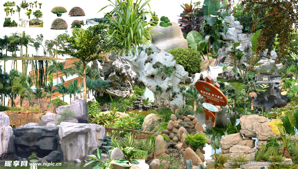 园区配景 树 石头 后