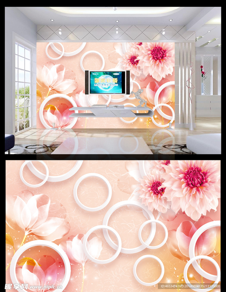 梦幻花卉电视墙