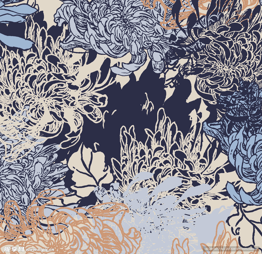 抽象线条花草卉