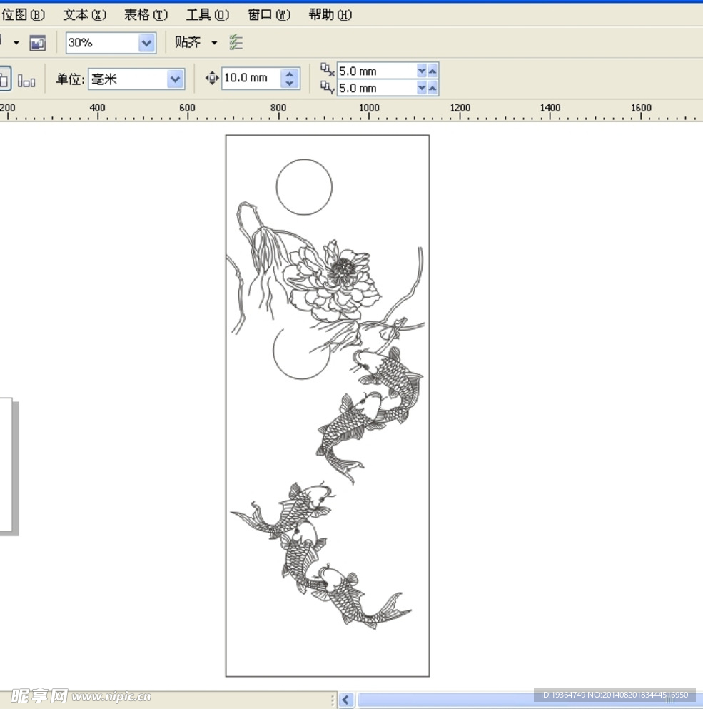 艺术玻璃荷花鱼纯线图