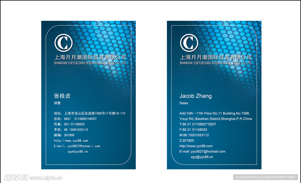 蓝色竖版波点名片