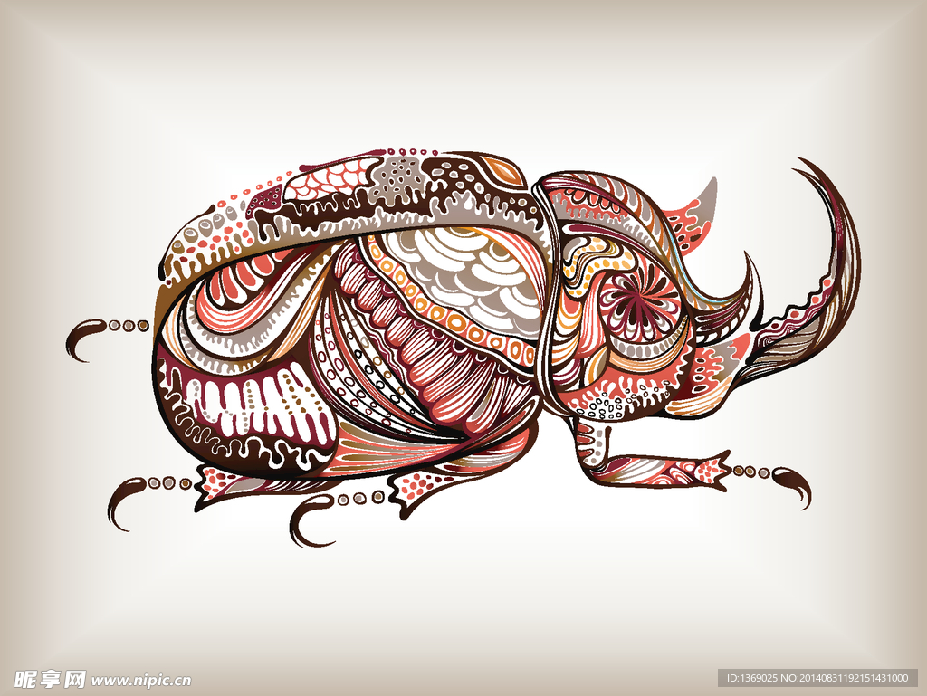 时尚彩色线描手绘甲虫