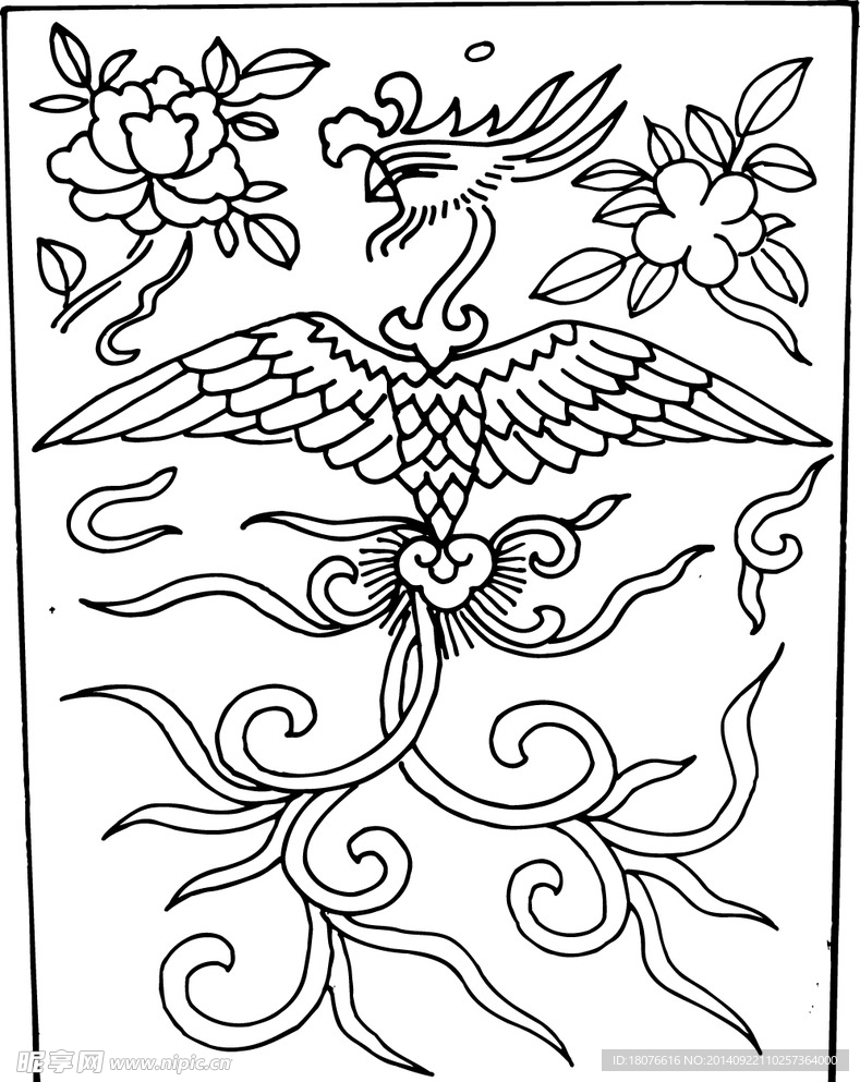 凤凰 飞鸟 矢量线稿 