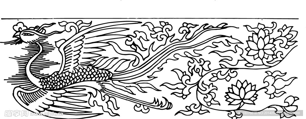 凤凰 飞鸟 矢量线稿 