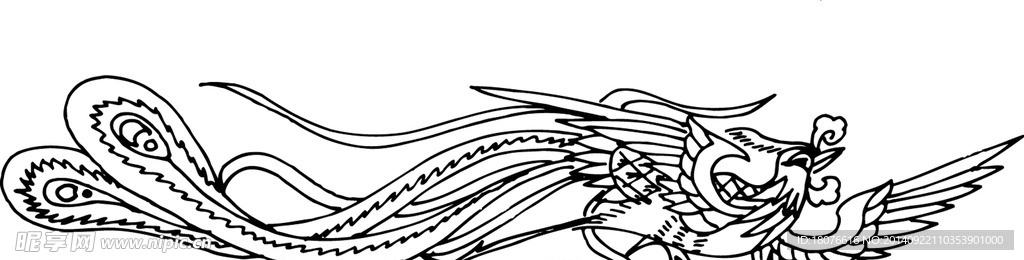 凤凰 飞鸟 矢量线稿 