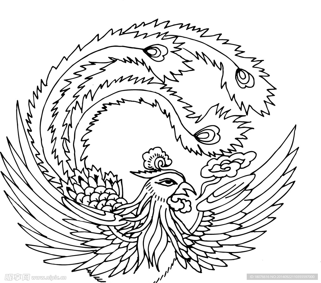 凤凰 飞鸟 矢量线稿 