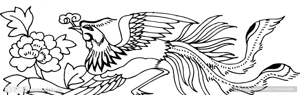 凤凰 飞鸟 矢量线稿 