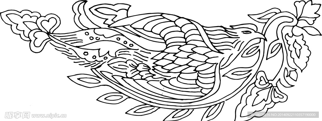 凤凰 飞鸟 矢量线稿 