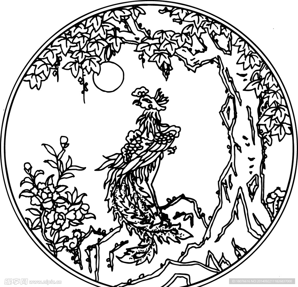 鸟 松树 凤凰 矢量线