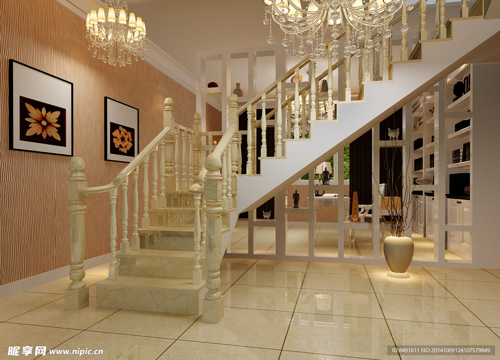 别墅楼梯玄关效果图