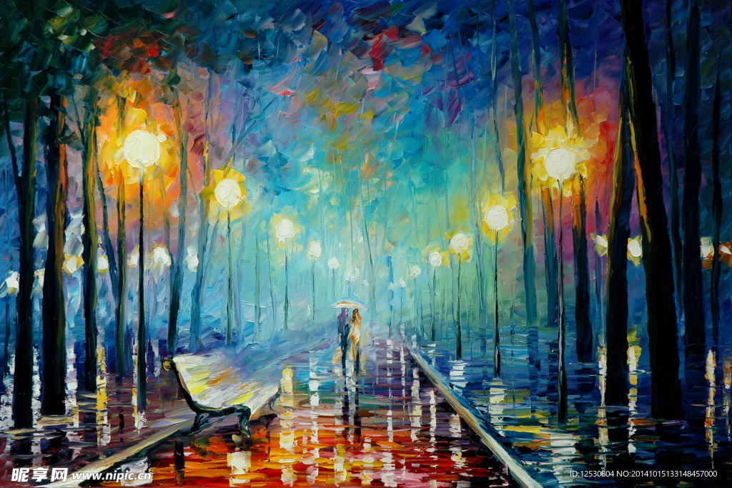 林荫小道抽象风景油画