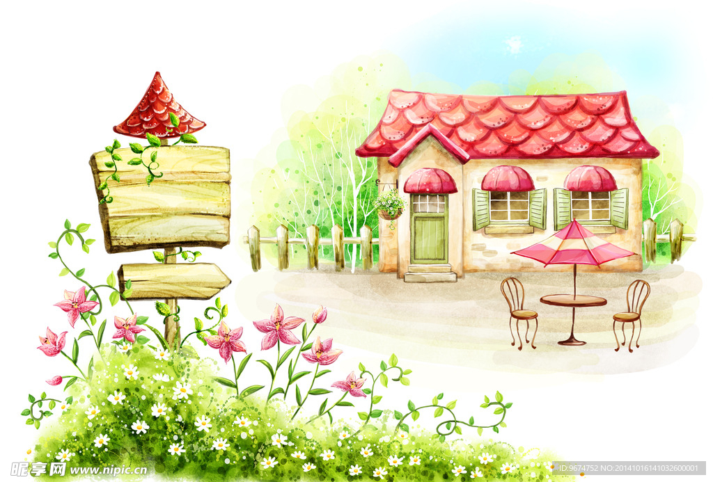 大自然水彩画分层