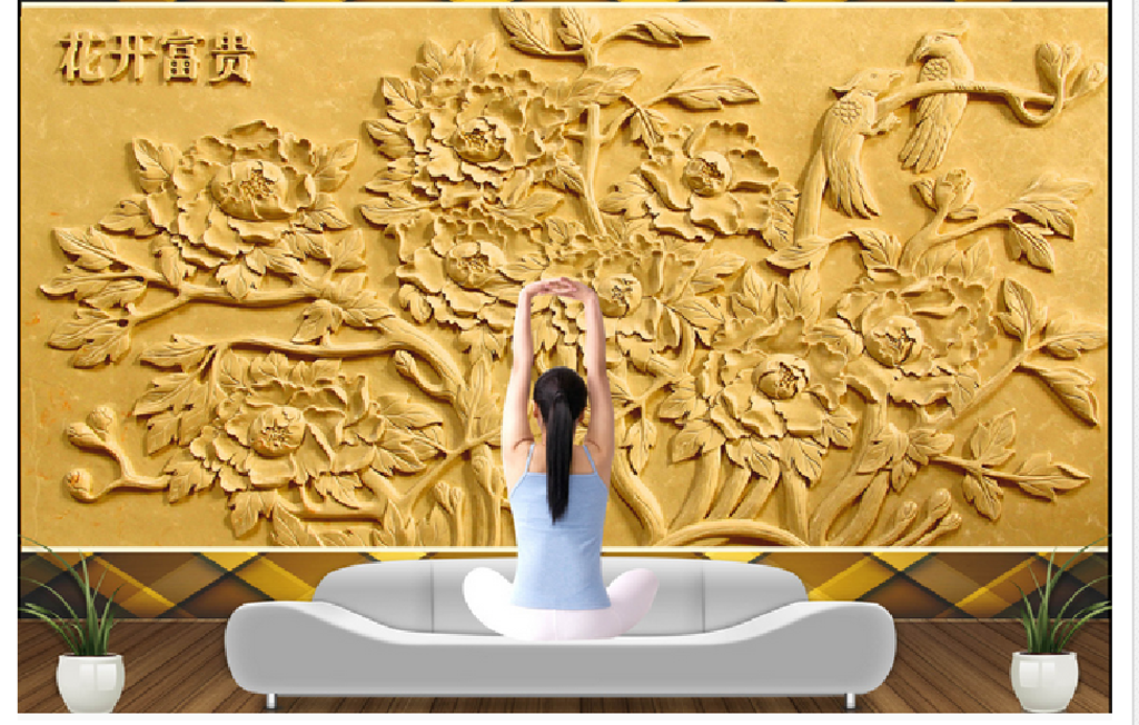 3D浮雕花开富贵牡丹花