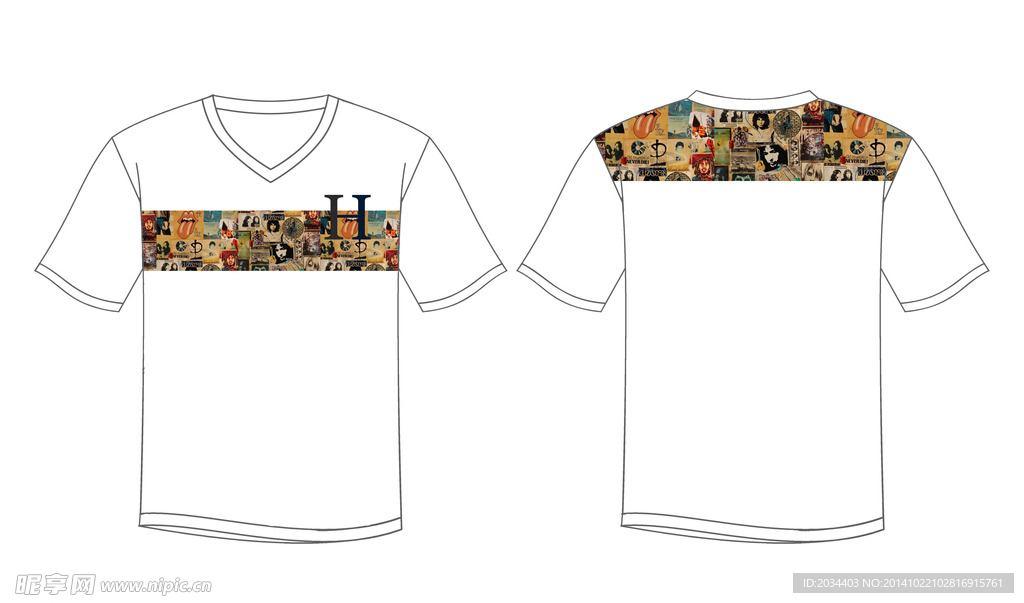 男装印花拼接T恤