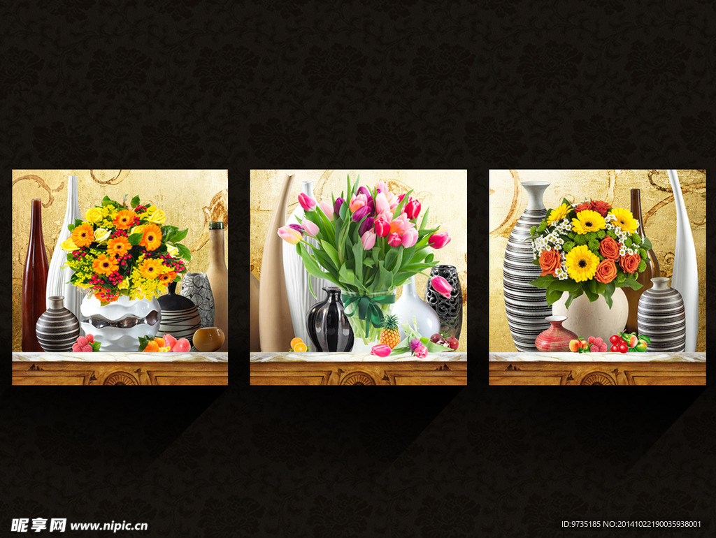 餐厅静物水果鲜花花瓶