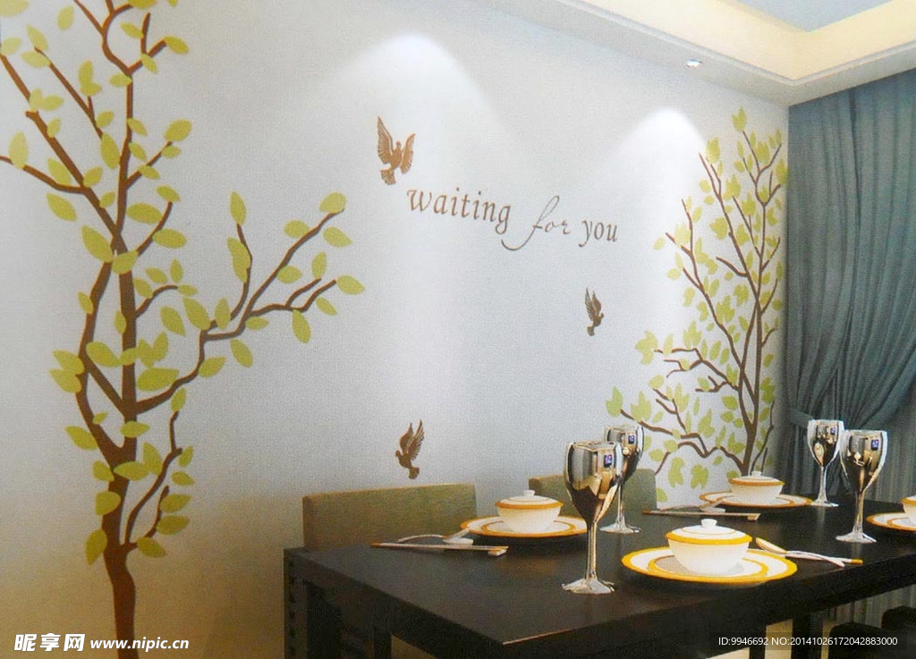 餐厅树背景墙